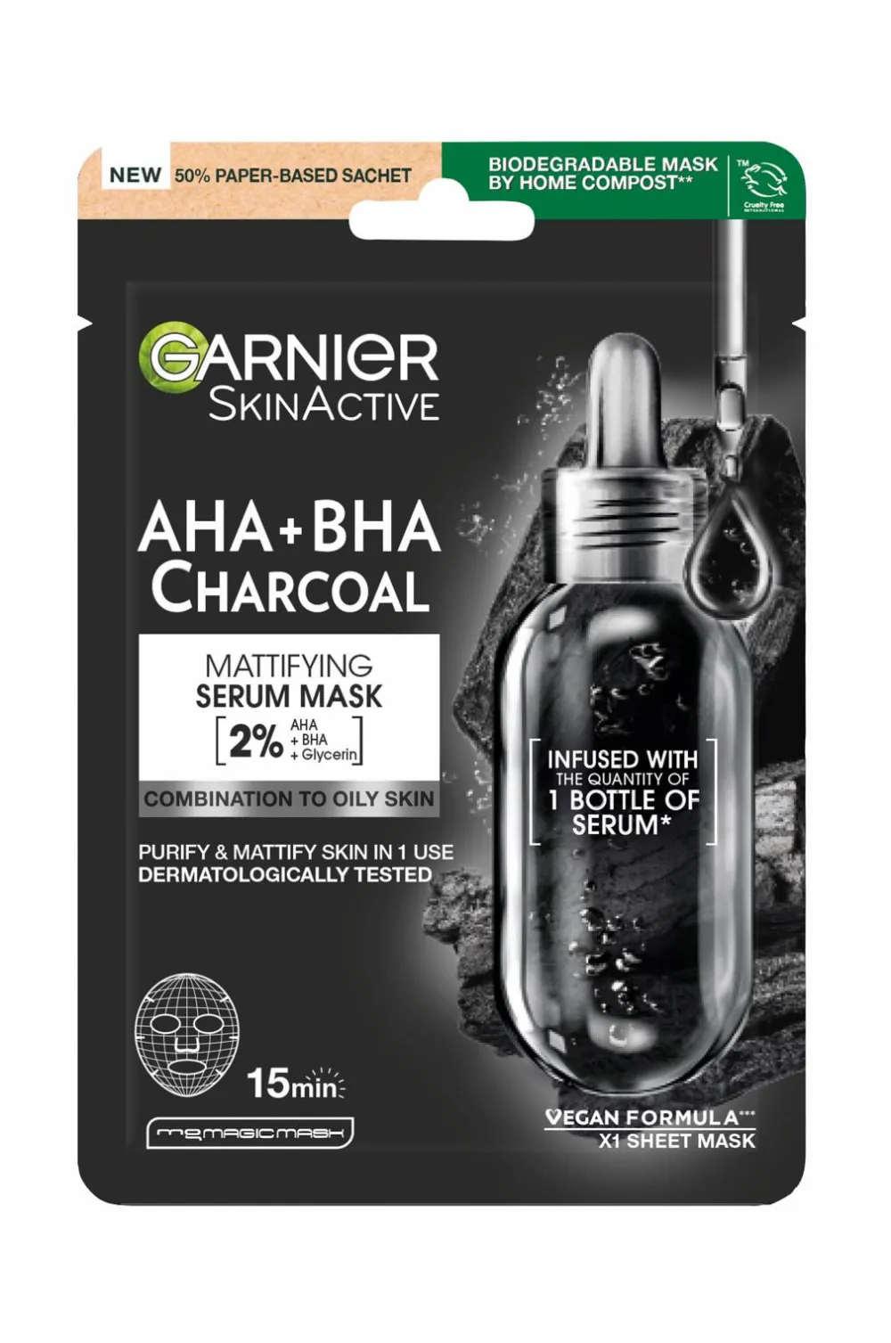 Garnier Ansigtspleje|Ansigtspleje>Skinactive Pure Charcoal Black Pore-Tightening + Hydrating Sheet Mask For Oily Skin No Color