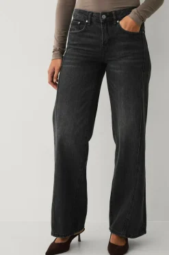 Gina Tricot Jeans Low Wide Front Seam Offblack Sale