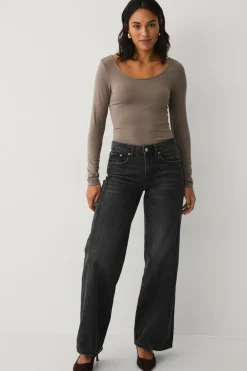 Gina Tricot Jeans Low Wide Front Seam Offblack Sale