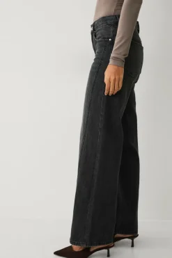 Gina Tricot Jeans Low Wide Front Seam Offblack Sale