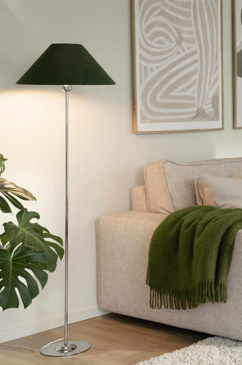 Globen Lighting Lampeskærme>Lampeskærm Iris 45 Mosgrøn bouclé