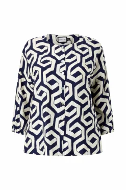 Gozzip Bluse gAnnbrit Blue offwhite print