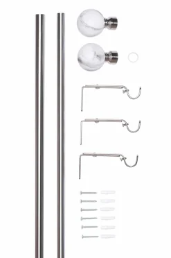 Hasta Gardinstangssæt Ofelia 110-200 cm Sølv/hvid marmor Discount