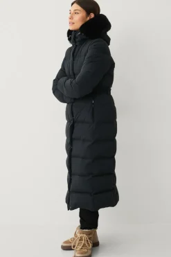 Áhkká Dunfrakke Gold Long Down Coat Matte Sort Online