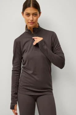Áhkká Termisk top Merino Wool LS Halfzip W Mørkebrun Clearance