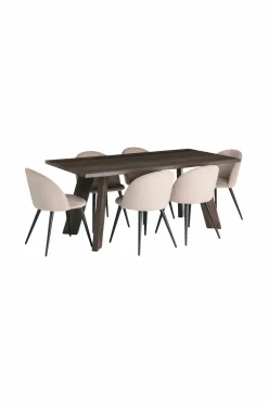 &Home Country spisegruppe med 1 bord + 6 stole Brun bord / beige stole Best