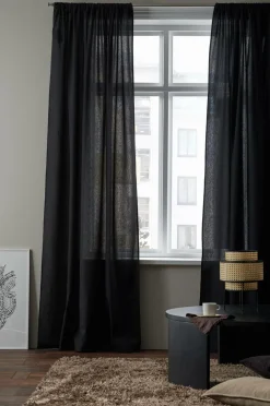 &Home Gardin med løbegang i halvpanama 2-pak Sort Hot