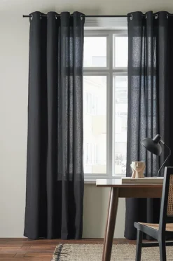 &Home Gardin med ringe i halvpanama 2-pak Sort Clearance