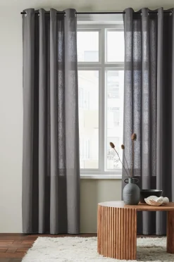 &Home Gardiner Med Sejlring|Julegardiner>Gardin med ringe i halvpanama 2-pak Mellemgrå