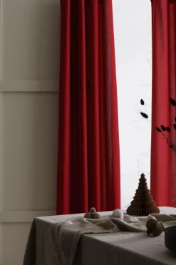 &Home Gardin med ringe i halvpanama 2-pak Rød Discount