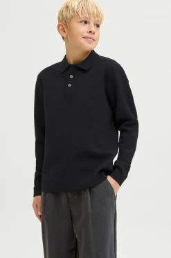 Jack & Jones Junior Pullover jprBlabradfort Knit Polo LN Jnr Black Discount