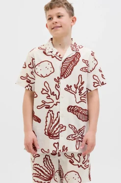 Jack & Jones Skjorter>Junior Skjorte jorLuke Crinkle Aop Shirt SS Jnr Cloud dancer