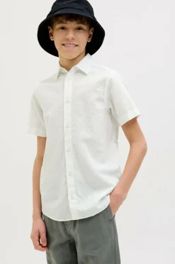 Jack & Jones Skjorter>Junior Skjorte jjBreeze Linen Blend Shirt SS SN Jnr White