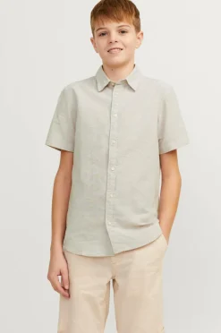 Jack & Jones Junior Skjorte jjeLinen Blend Shirt SS SN Jnr Crockery Discount