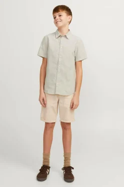 Jack & Jones Junior Skjorte jjeLinen Blend Shirt SS SN Jnr Crockery Discount