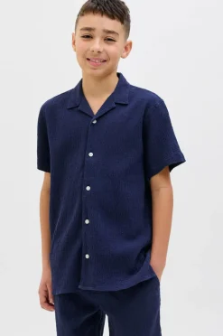 Jack & Jones Junior Skjorte jorLuke Crinkle Shirt SS Jnr Ocean cavern Outlet