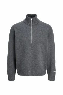 Jack & Jones Junior Trøje jorNorrebro Knit Half Zip Jnr Dark grey melange Outlet