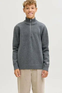 Jack & Jones Junior Trøje jorNorrebro Knit Half Zip Jnr Dark grey melange Outlet