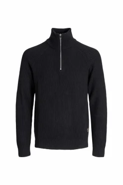 Jack & Jones Trøjer>Plus Pullover jjPannel Knit Half Zip Black