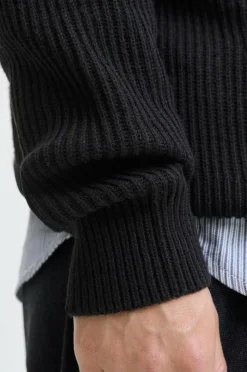 Jack & Jones Trøjer>Plus Pullover jjPannel Knit Half Zip Black