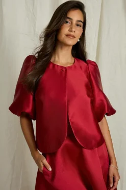 Joelle Bolero-bluse i satin rød Hot