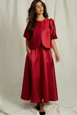 Joelle Bolero-bluse i satin rød Hot