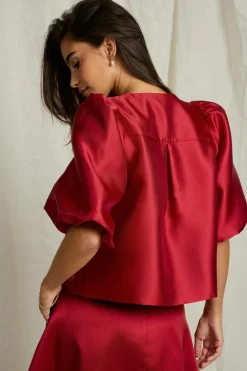 Joelle Bolero-bluse i satin rød Hot