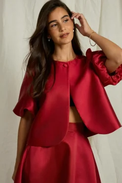 Joelle Bolero-bluse i satin rød Hot