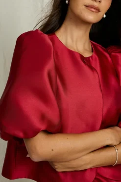 Joelle Bolero-bluse i satin rød Hot