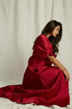 Joelle Bolero-bluse i satin rød Hot