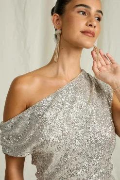 Joelle Draperet maxi kjole med pailleter sølv Discount
