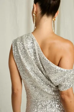 Joelle Draperet maxi kjole med pailleter sølv Discount