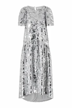 Joelle Kjoler>Maxi kjole med pufærmer sølv