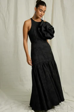 Joelle Kjoler>Maxi kjole med aftagelig rose sort