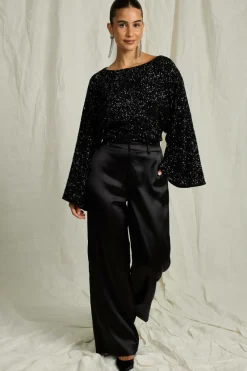 Joelle Toppe & Tank-Toppe>Paillet top med brede ærmer sort
