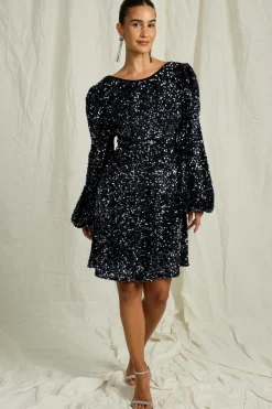 Joelle Kjoler>Pailletkjole med sløjfe i ryggen Marinblå