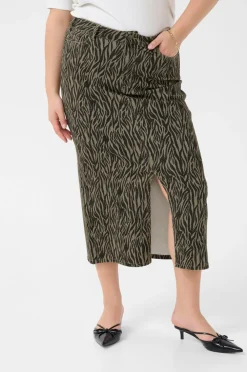 KAFFE Curve Cowboynederdel kaLeonoma Denim Skirt Feather gray / black animal Best
