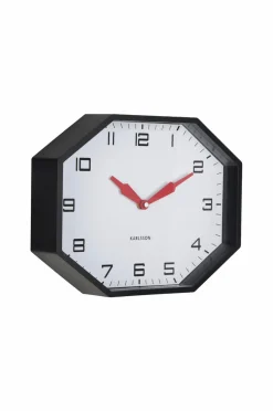 Karlsson Vægur Modern Factory Octagon Sort og lys rød New