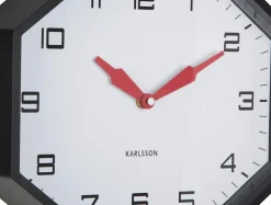 Karlsson Vægur Modern Factory Octagon Sort og lys rød New