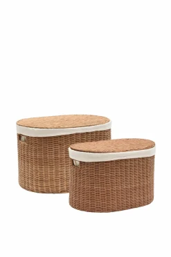 Kave Home Indali sæt med 2 rattan-kurve, Ø 50 cm / Ø 55 cm Brun Clearance