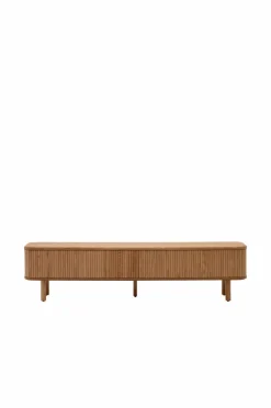 Kave Home Tv-Bænke>Mailen tv-bord med 2 døre i askefinér med mørk finish 200 x 50 cm Naturlig