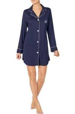 Lauren Ralph Lauren Nattøj>Natskjorte LRL Hammond Knit Collar Sleepshirt Navy windsor