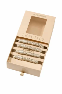 Lenoites Mulberry Silk Skinny Scrunchies Beige