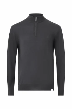 Les Deux Trøjer>Uldtrøje Greyson Half-zip Merino Knit Dark grey melange
