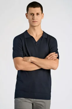 Lindbergh Poloshirts>Poloshirt Ecovero S/s V-neck Polo Navy