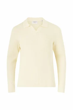 Lindbergh Pullover Rib Knitted L/S V-neck Polo Pearl white Clearance