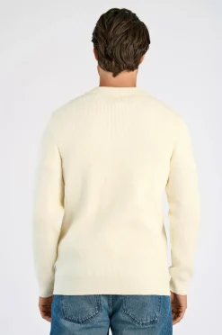 Lindbergh Pullover Rib Knitted L/S V-neck Polo Pearl white Clearance