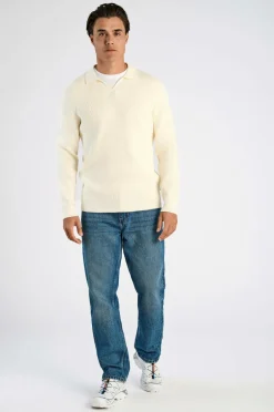 Lindbergh Pullover Rib Knitted L/S V-neck Polo Pearl white Clearance