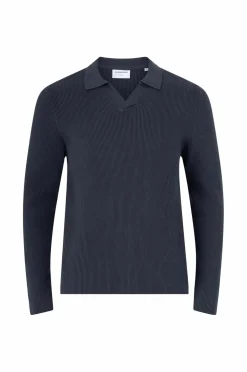 Lindbergh Trøjer>Pullover Rib Knitted L/S V-neck Polo Navy