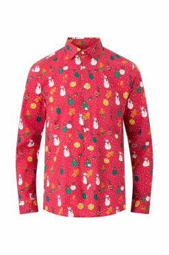 Lindbergh Pyjamasskjorte Aop Christmas Shirt L/S Red Clearance